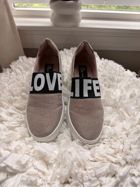 LFL by Lust for Life Glittered Blush Slip-On Sneakers with LOVE/LIFE Band